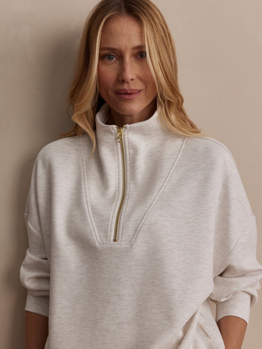 Varley Hawley Half-Zip Sweat in Ivory Marl S